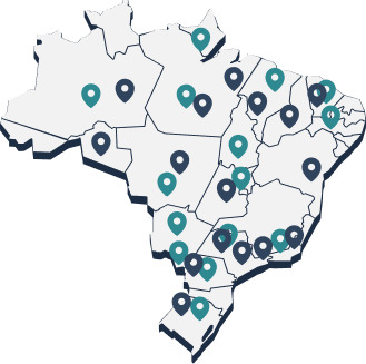 Mapa do Brasil com as localizações aproximadas da presença nascional do grupo DNR